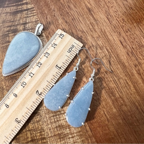 Angelite Pendant and Earrings Set Solid Sterling Silver 925 Handmade New - Picture 5 of 11